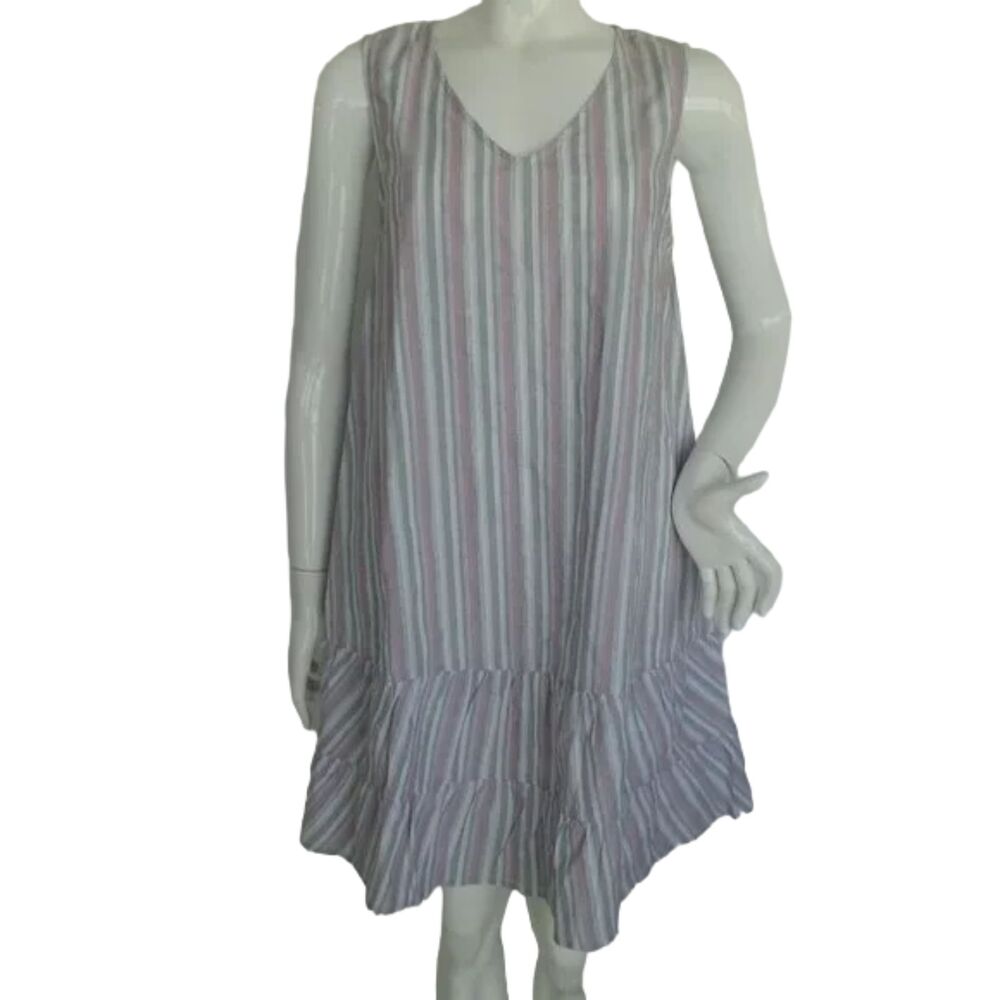 FRESH PRODUCE Dress, L, Melody, Tiered Skirt, V-neck, Crisp cotton, Stripes